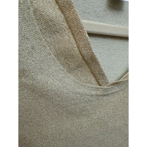 Laura Ashley Metallic Blend Cropped T-Shirt Top Shimmer Knit Women Cream Small - Picture 2 of 5